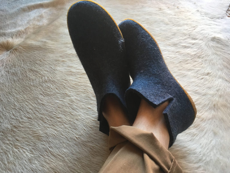 SLIPPERS Boot, Leather Sole, Grey