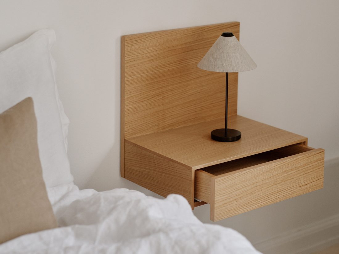 TANA Wall Mounted Nightstand, Walnut