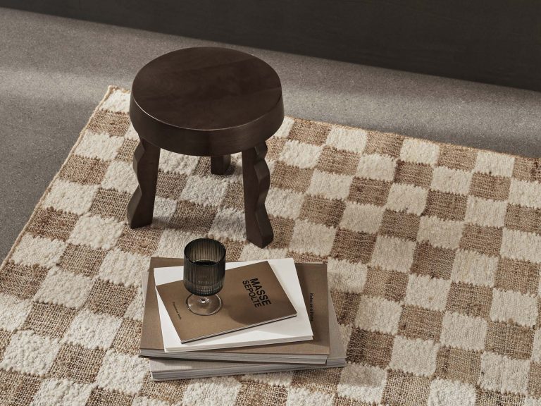 CHECK Wool Jute Runner, Off White/Natural