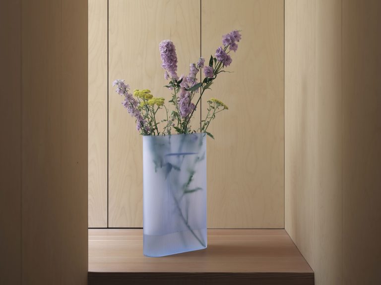 RIDGE Vase H48.5, White Frosted Glass