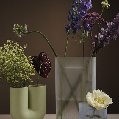 RIDGE Vase H35, Light Blue Frosted Glass