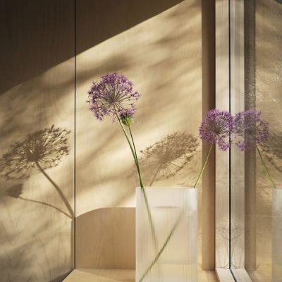 RIDGE Vase H35, Light Blue Frosted Glass