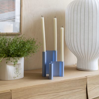 PAIR Candleholder H:11, Light Blue