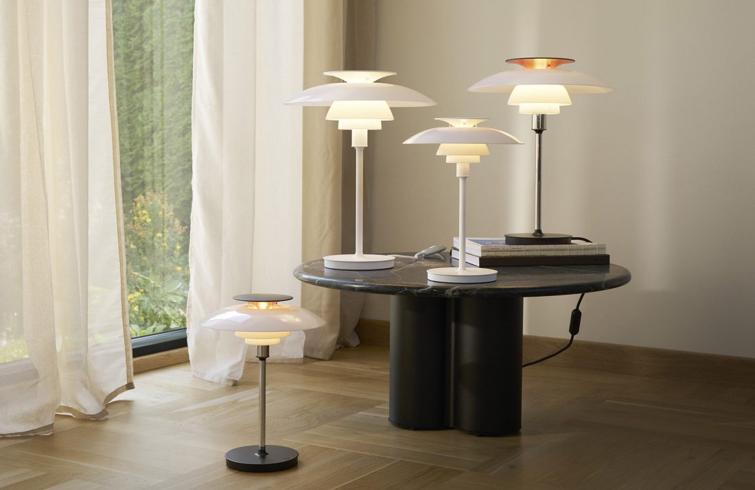 PH 80 Table, Opal White/High lustre chrome plated