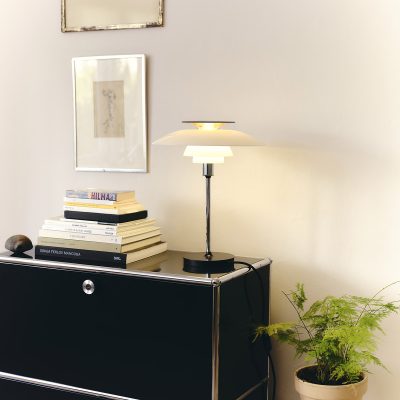 PH 80 Table, Opal White/High lustre chrome plated